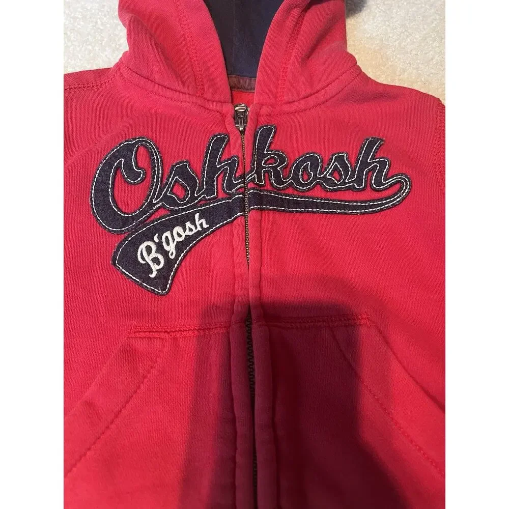 OshKosh B'Gosh Sweater Boy's 2T Red Full Zip Hoodie Pockets Logo Pockets Kid